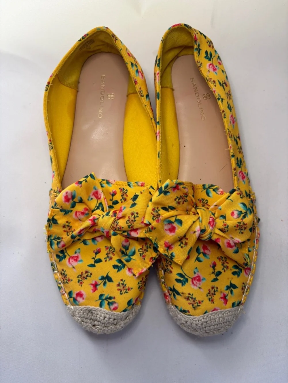 Bandolino Yellow Floral Bow Espadrille Flats Size 8.5